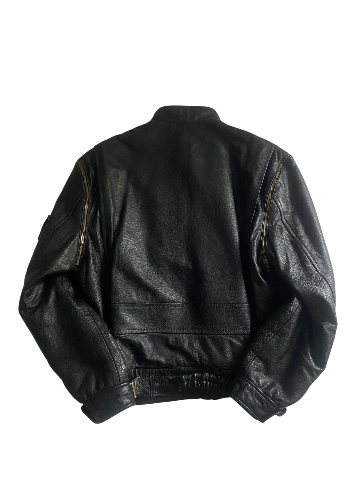 Geacă Vintage Neagră din Piele – Mâneci Detașabile, Made in Italy