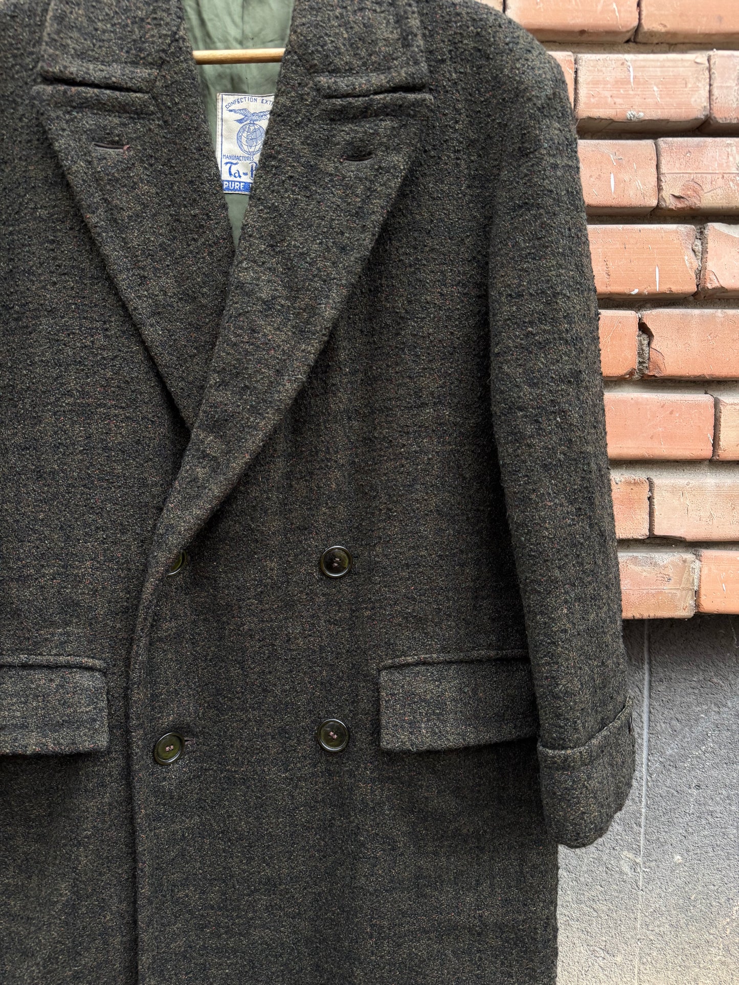 🌳 Palton Vintage Bărbați Verde Închis Double Breasted din Lână Pură – Marimea M