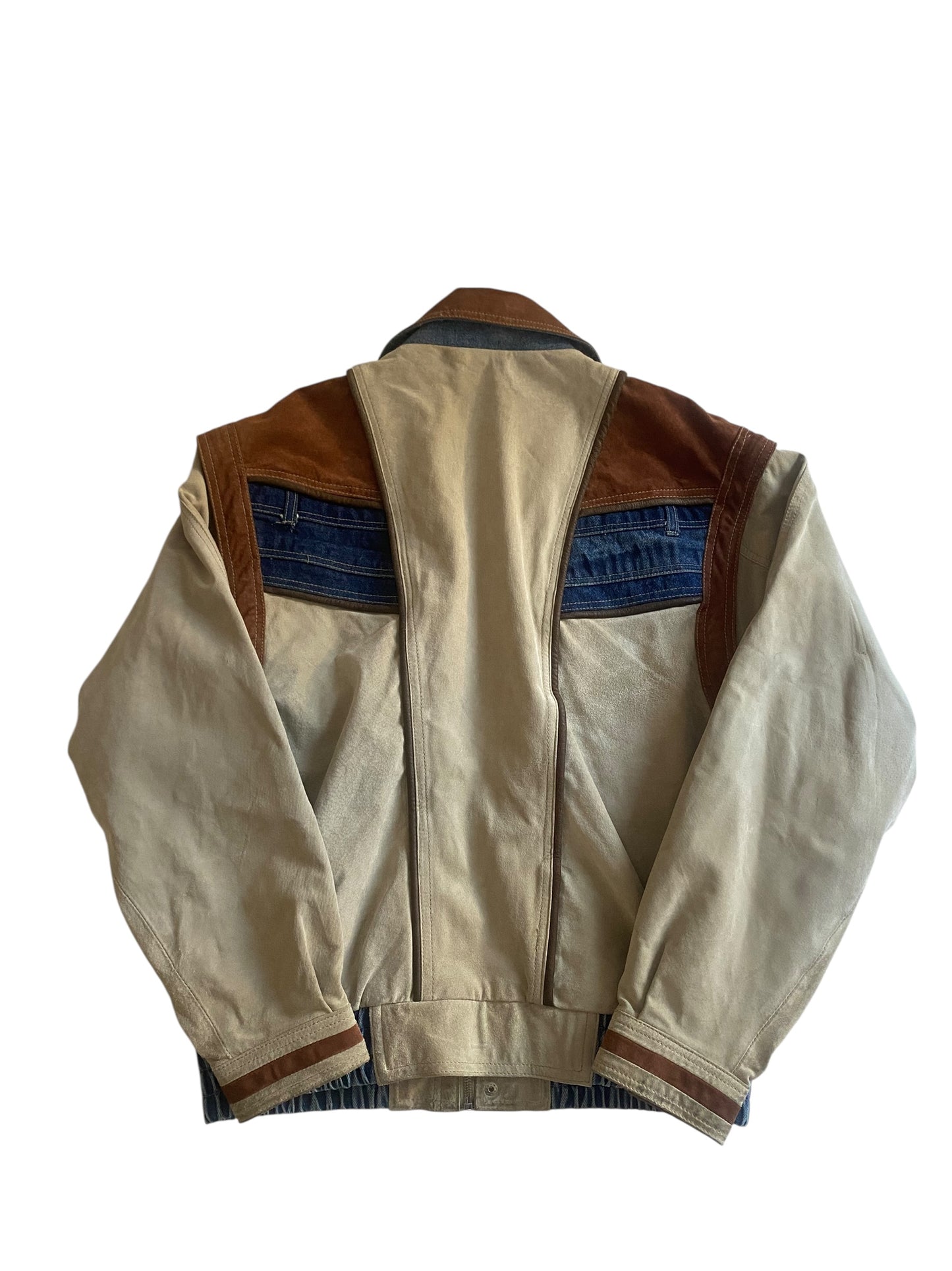 Jachetă Vintage Suede & Denim – Mâneci Detașabile – Mărime 48 (M, Oversized/Boxy Fit)