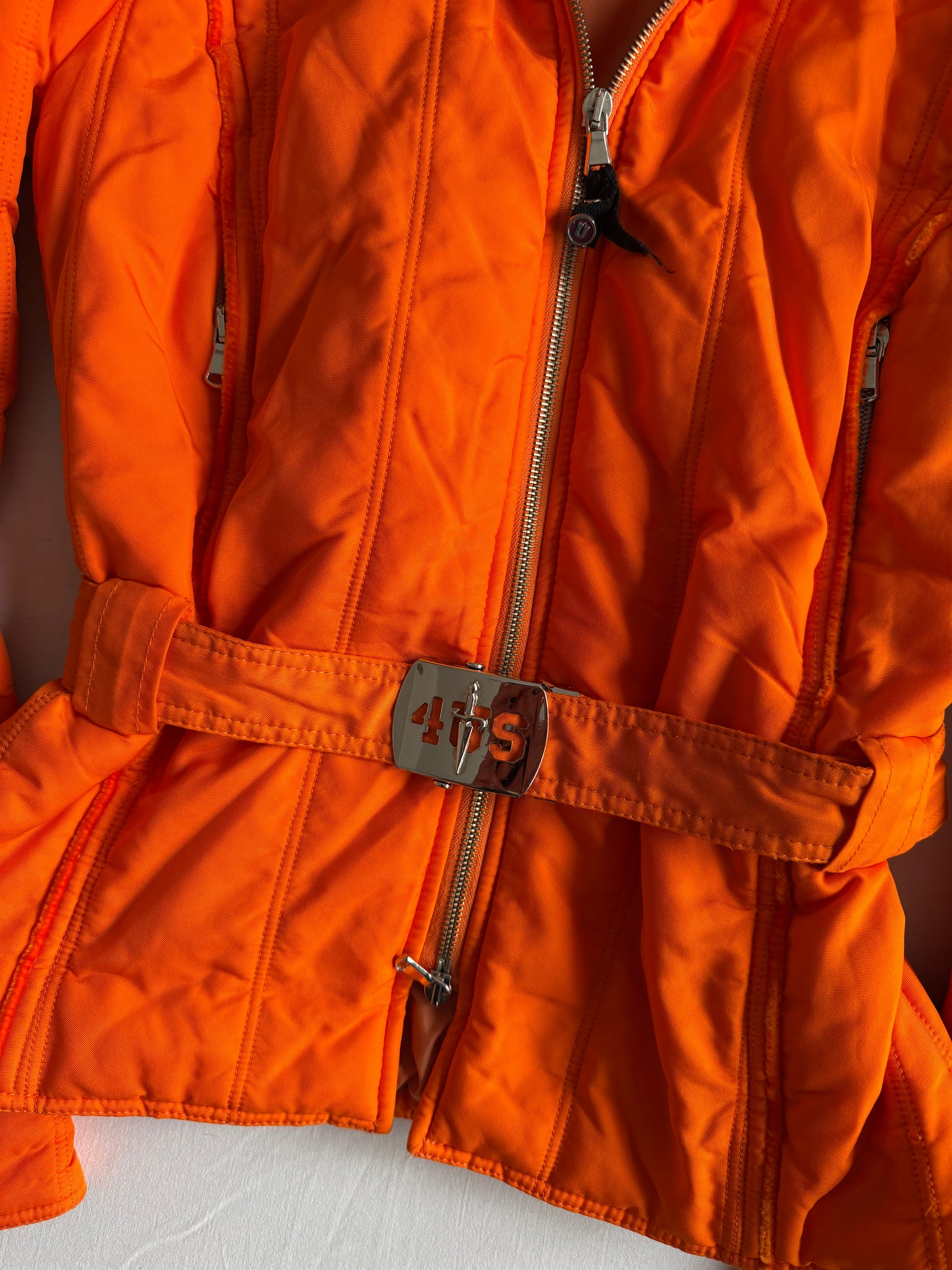 🍊 Jachetă Y2K Portocalie 4US by Cesare Paciotti cu Glugă din Blană Naturală – M Femei