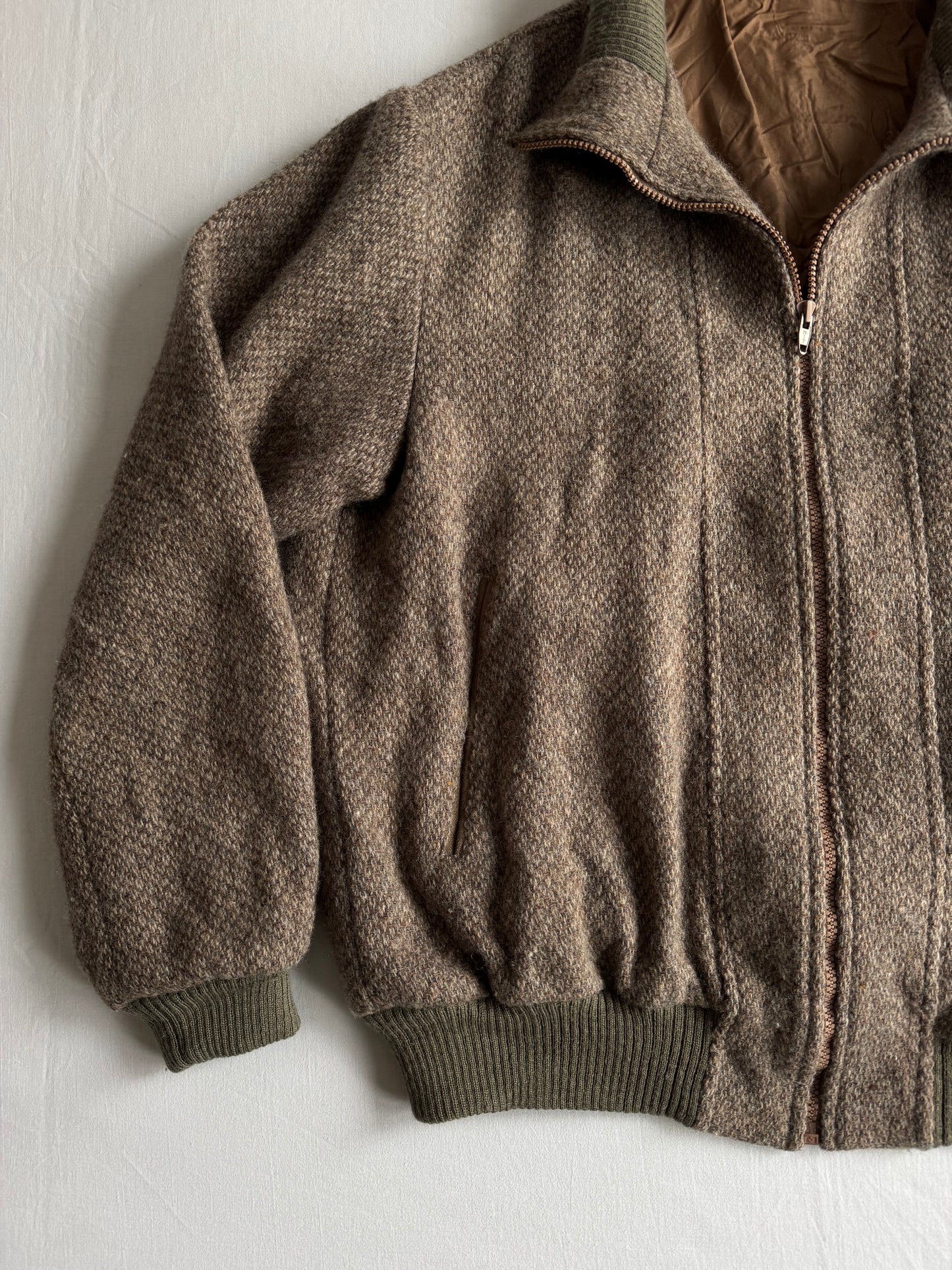 🧥 Jachetă Vintage Tip Bomber Texturată din Lână Virgină pentru Bărbați – L (EU 52)