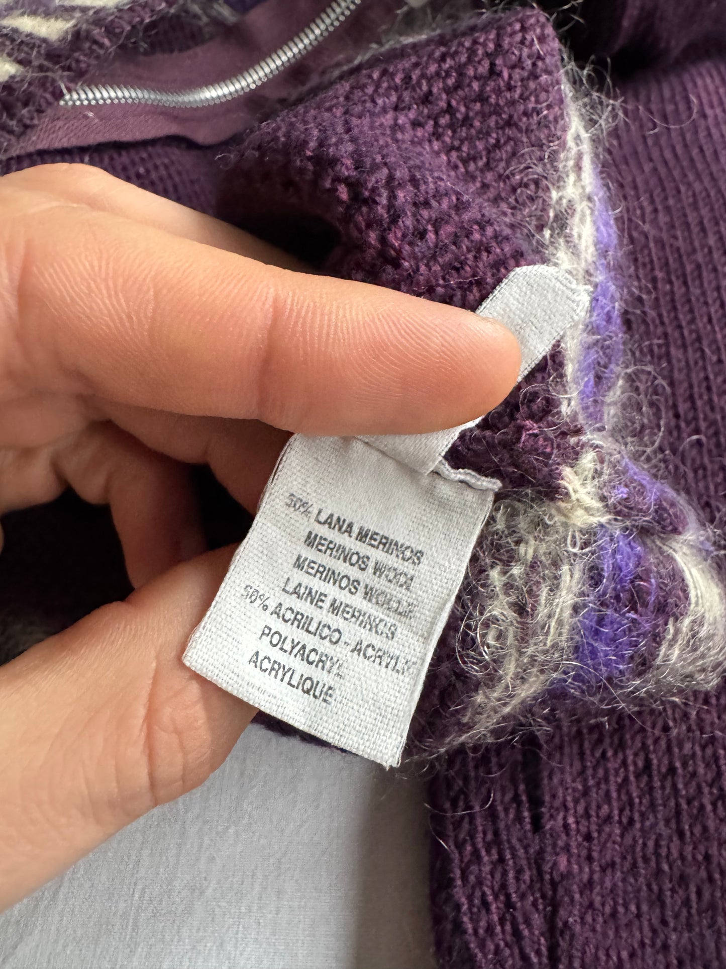 🧶 Pulover Y2K Damă Mov Închis cu Model Etnic și Fermoar – M