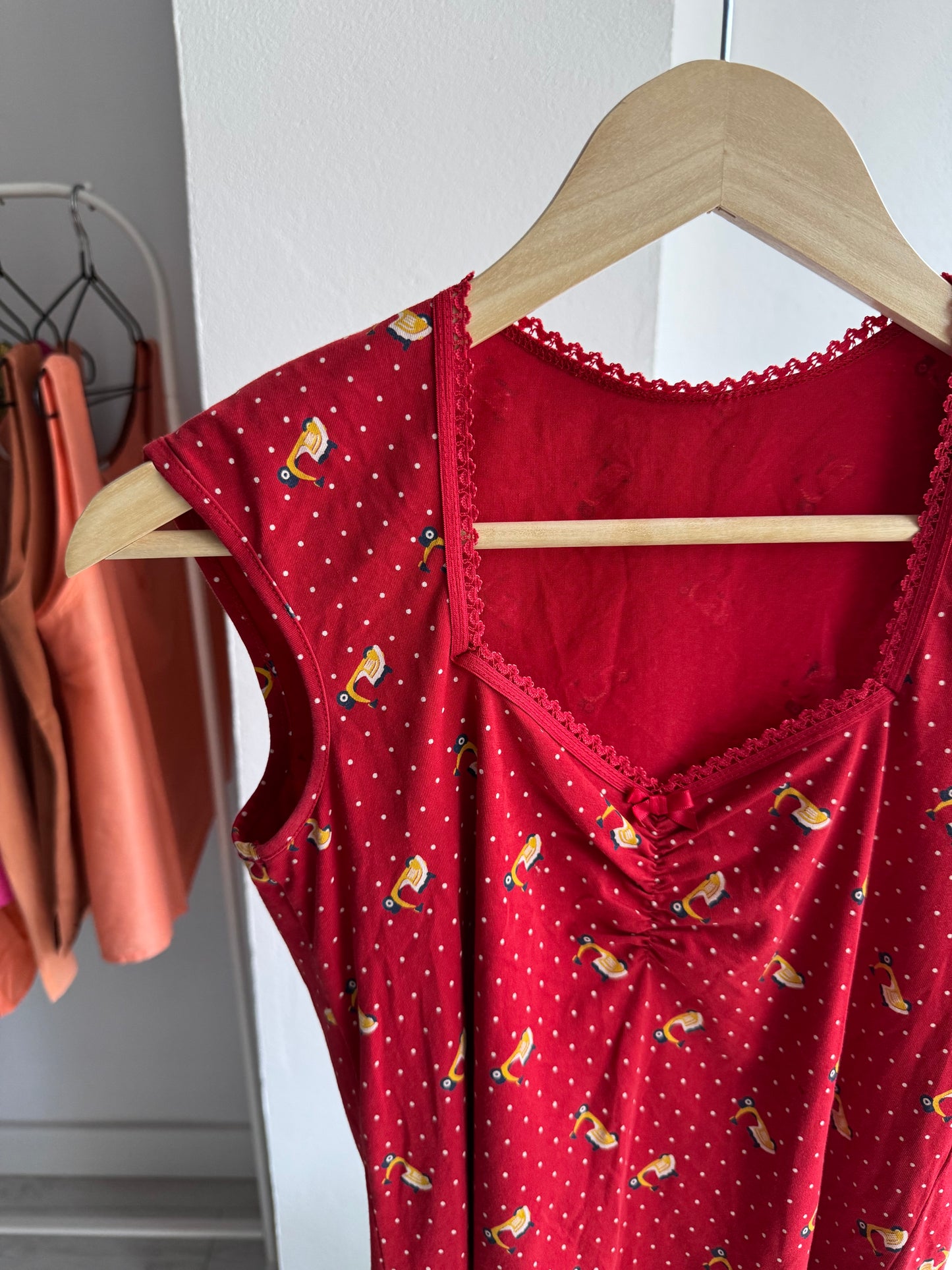 💁‍♀️ Top Roșu Printed Y2K | Bumbac Elastic – S Damă