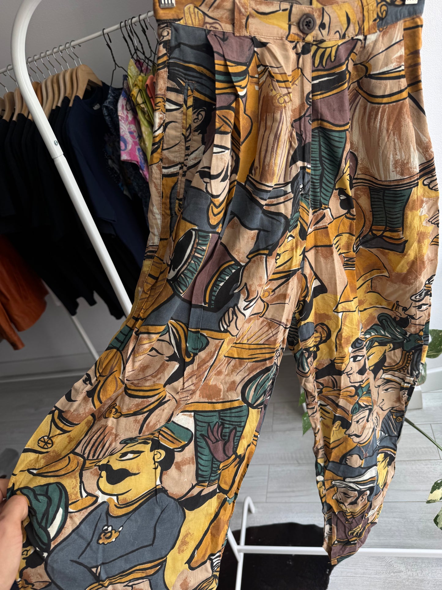 🌞 Pantaloni Harem Imprimați Giorgio Armani Arhivă '80s | Made in Italy – S Damă