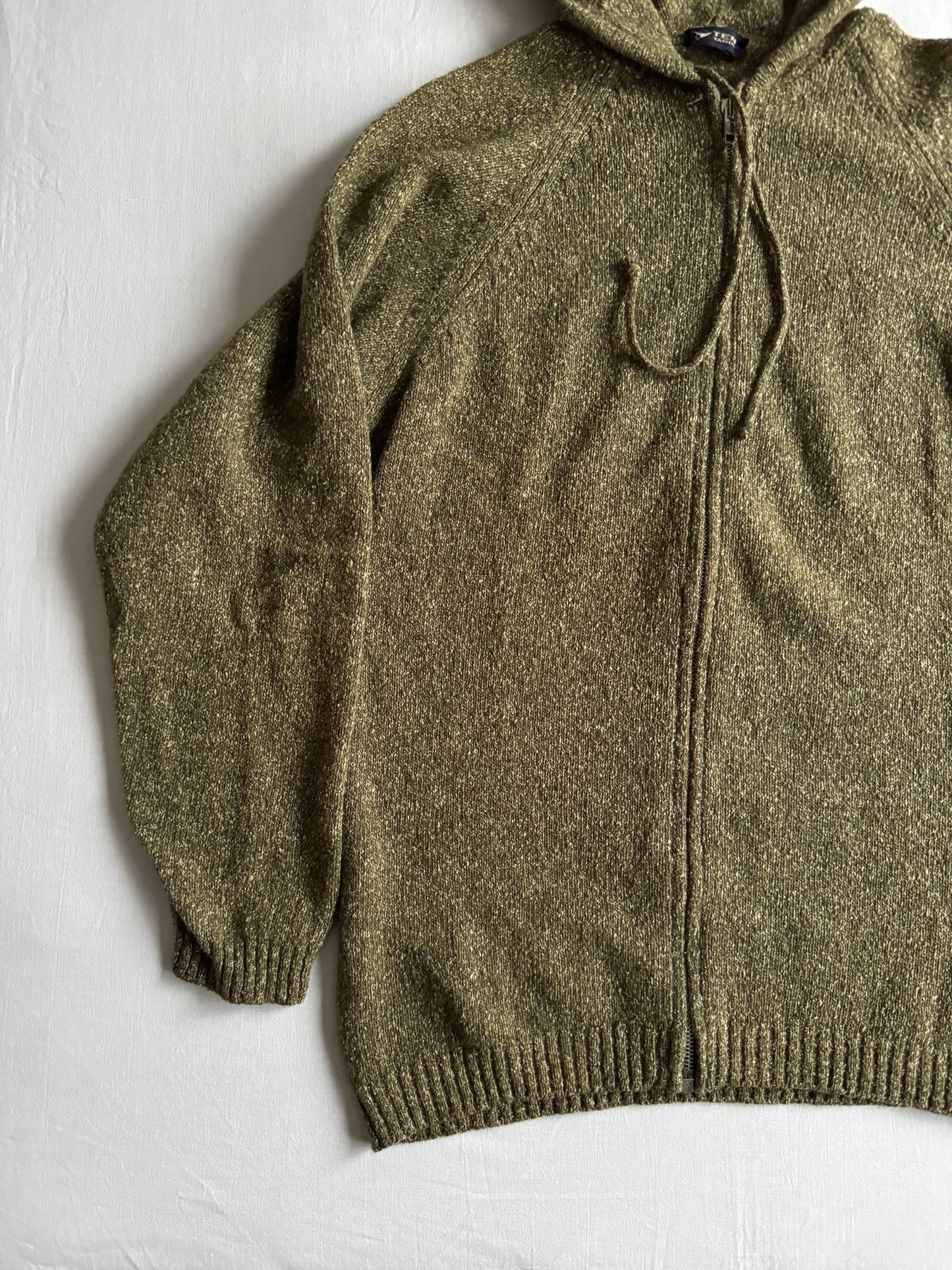 🧶 Hoodie Y2K Bărbați Verde Închis Tricotat din Lână Virgină și Mătase – S