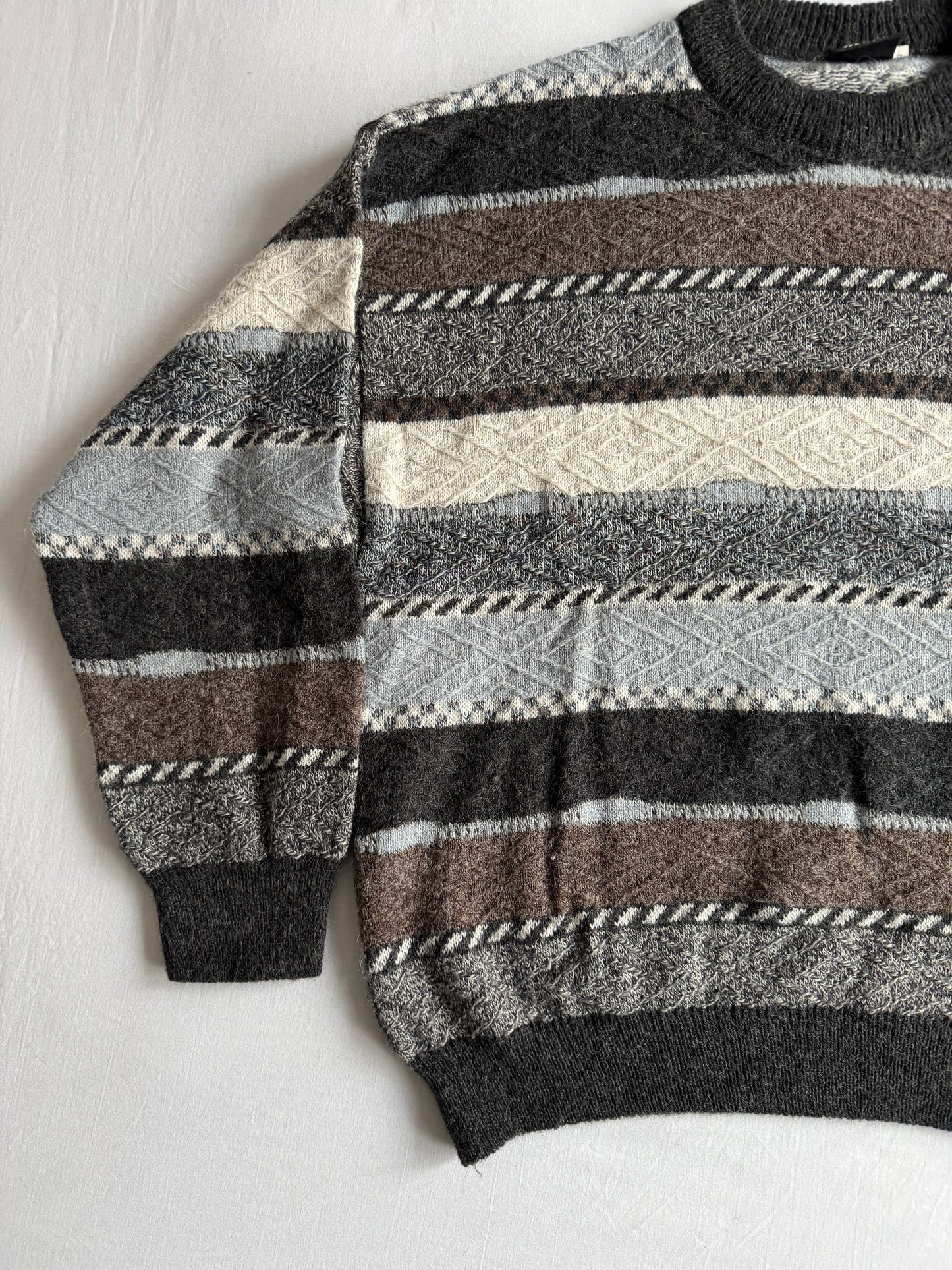 🧶 Pulover Vintage Texturat din Lână și Acril – L