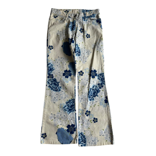 🌼 Pantaloni Y2K Damă Benetton Bootcut cu Imprimeu Floral – S (IT 42)