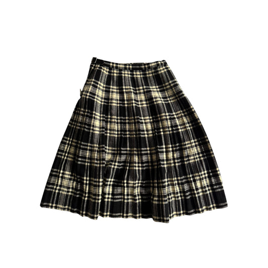 🖤🤍 Fustă vintage în carouri alb-negru din lână – mărime S/M (talie reglabilă)