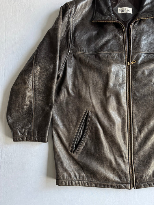 Geacă Vintage Damă din Piele Neagră Faded cu Patină Naturală – M (EU 38)