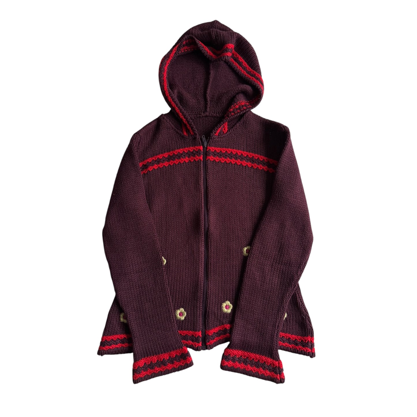 🧶 Hoodie Y2K Damă Tricotat din Blend de Lână cu Broderie Florală – L