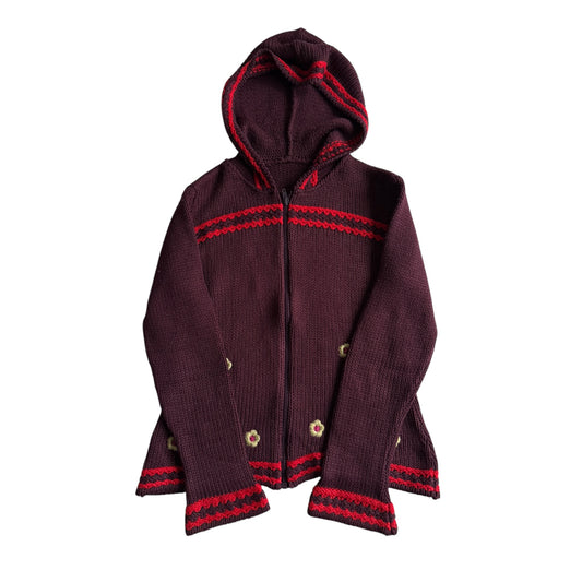 🧶 Hoodie Y2K Damă Tricotat din Blend de Lână cu Broderie Florală – L