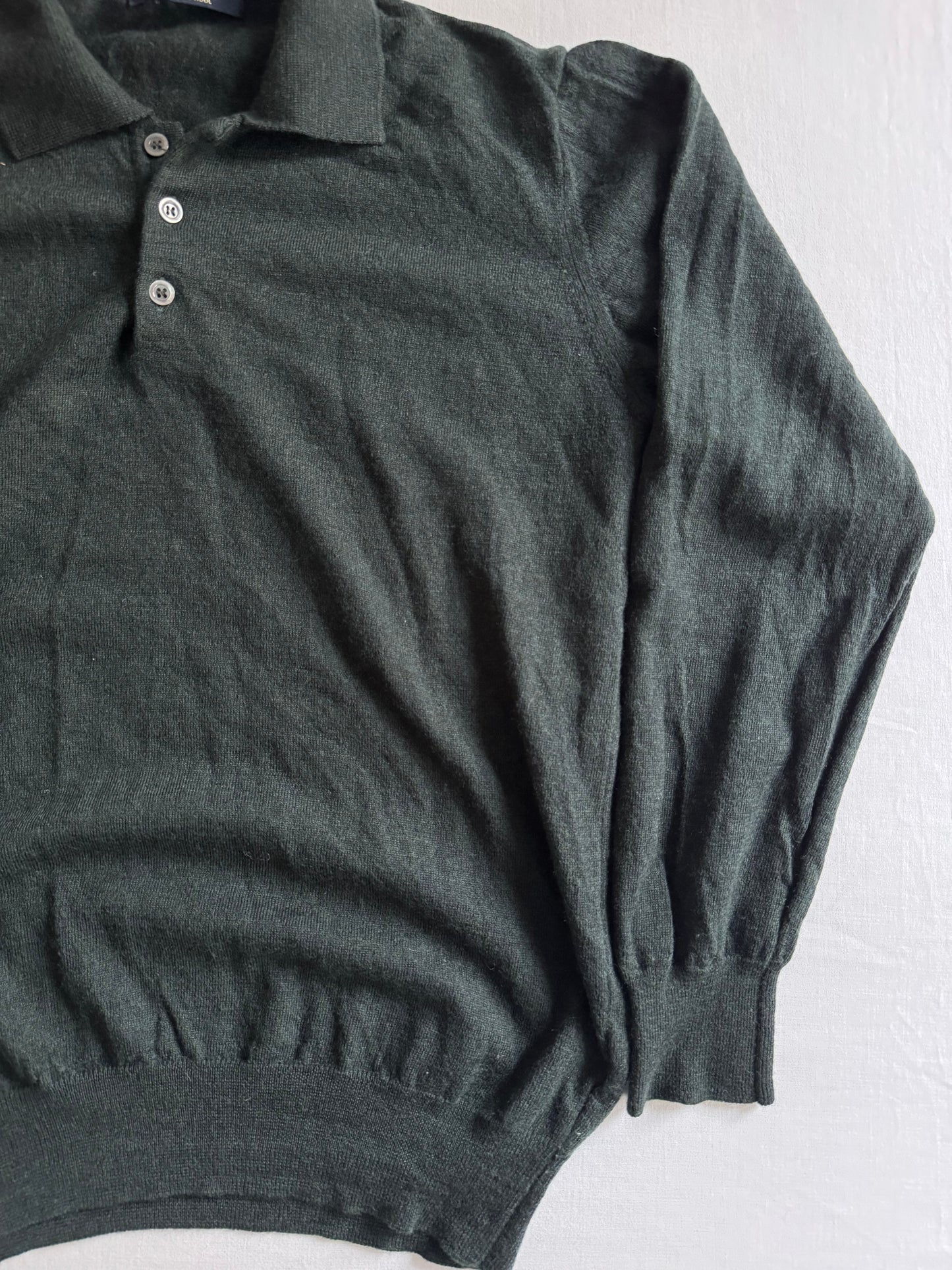 🐑 Pulover Dark Green cu Guler Polo și 3 Nasturi – Mărimea L Femei