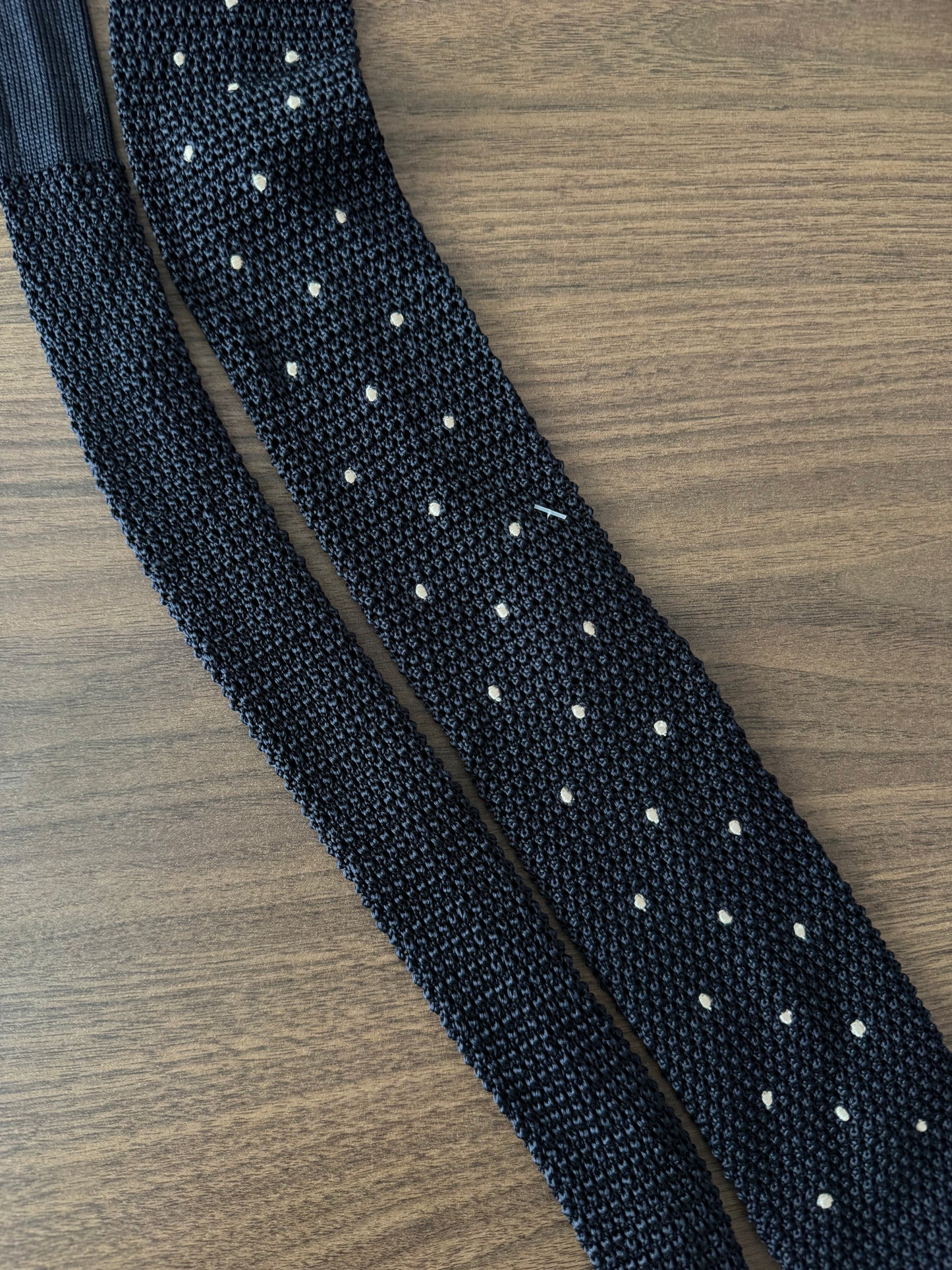 👔 Cravată Tricotată Navy Polka Dots Vintage | Mătase Naturală | Made in Italy