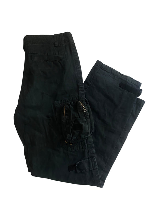 🔩 Y2K Utility Washed Black Cargo Pants – Heavy Cotton