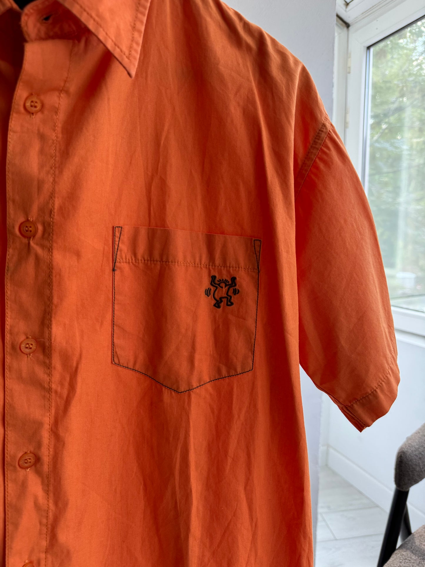 🍊 Cămașă Keith Haring Print Portocaliu Vintage | Bumbac – M