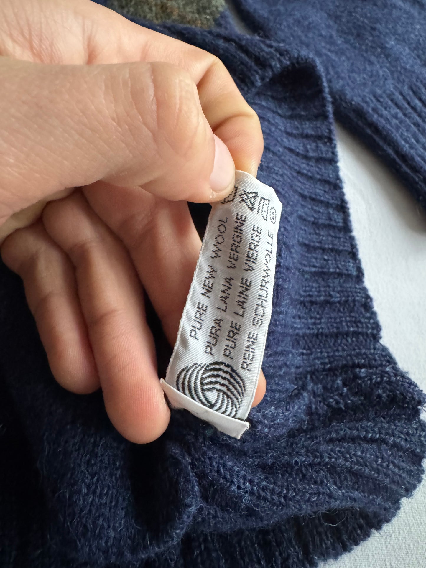 🧶 Cardigan Vintage Bărbați Navy din Lână Virgină cu Pattern Argyle – L