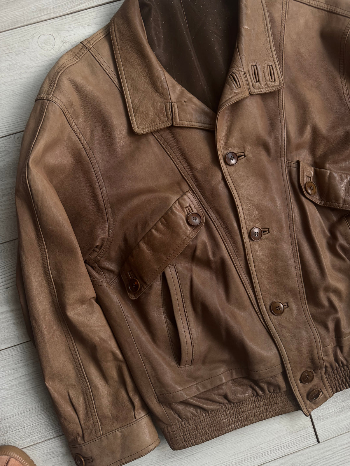 Jachetă Piele Naturală Maro Vintage Bărbați | L (50)