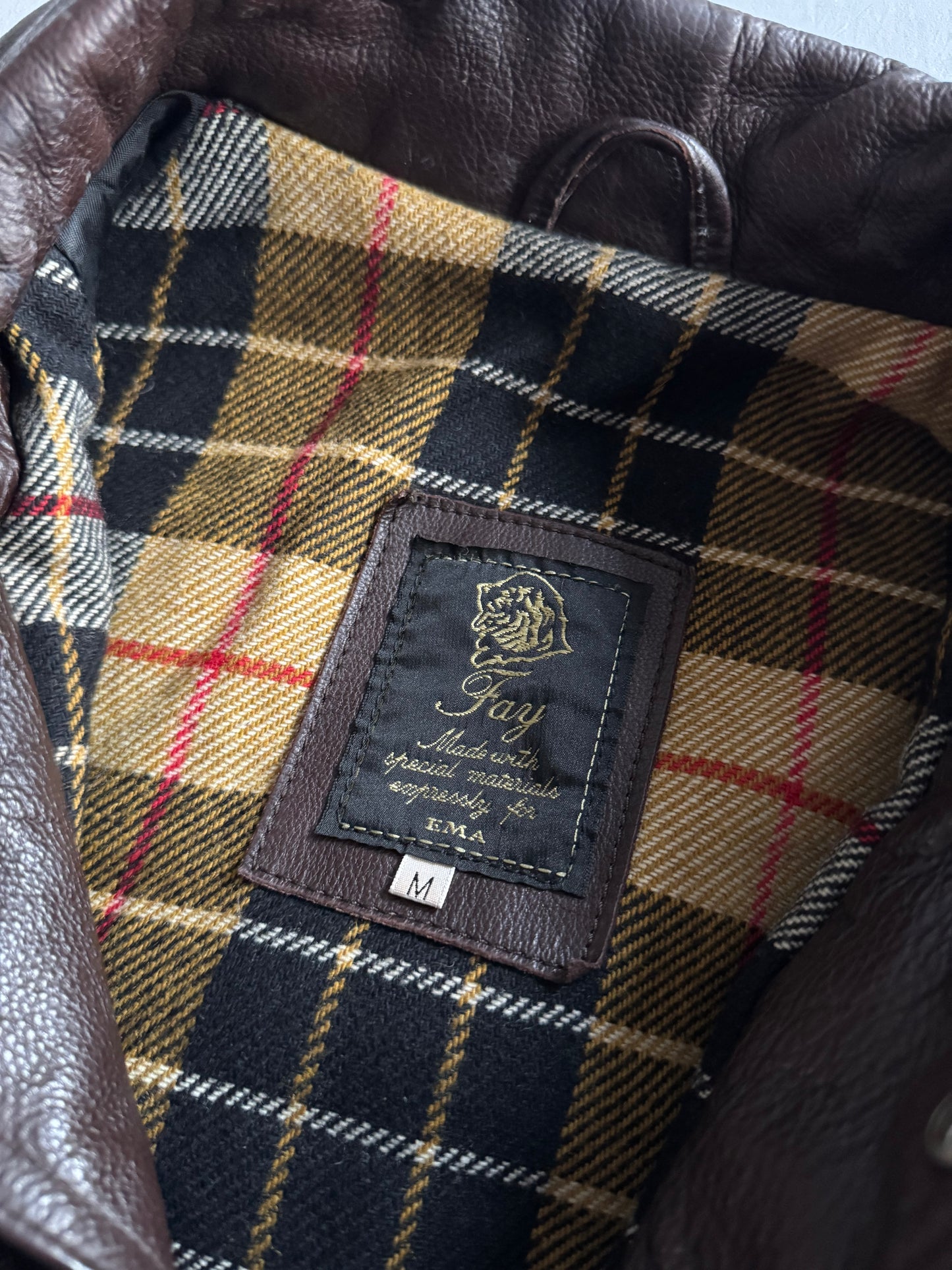 🧑‍🚒 Geacă vintage Fay din piele maro / Închidere tip fireman clasp (M bărbați)