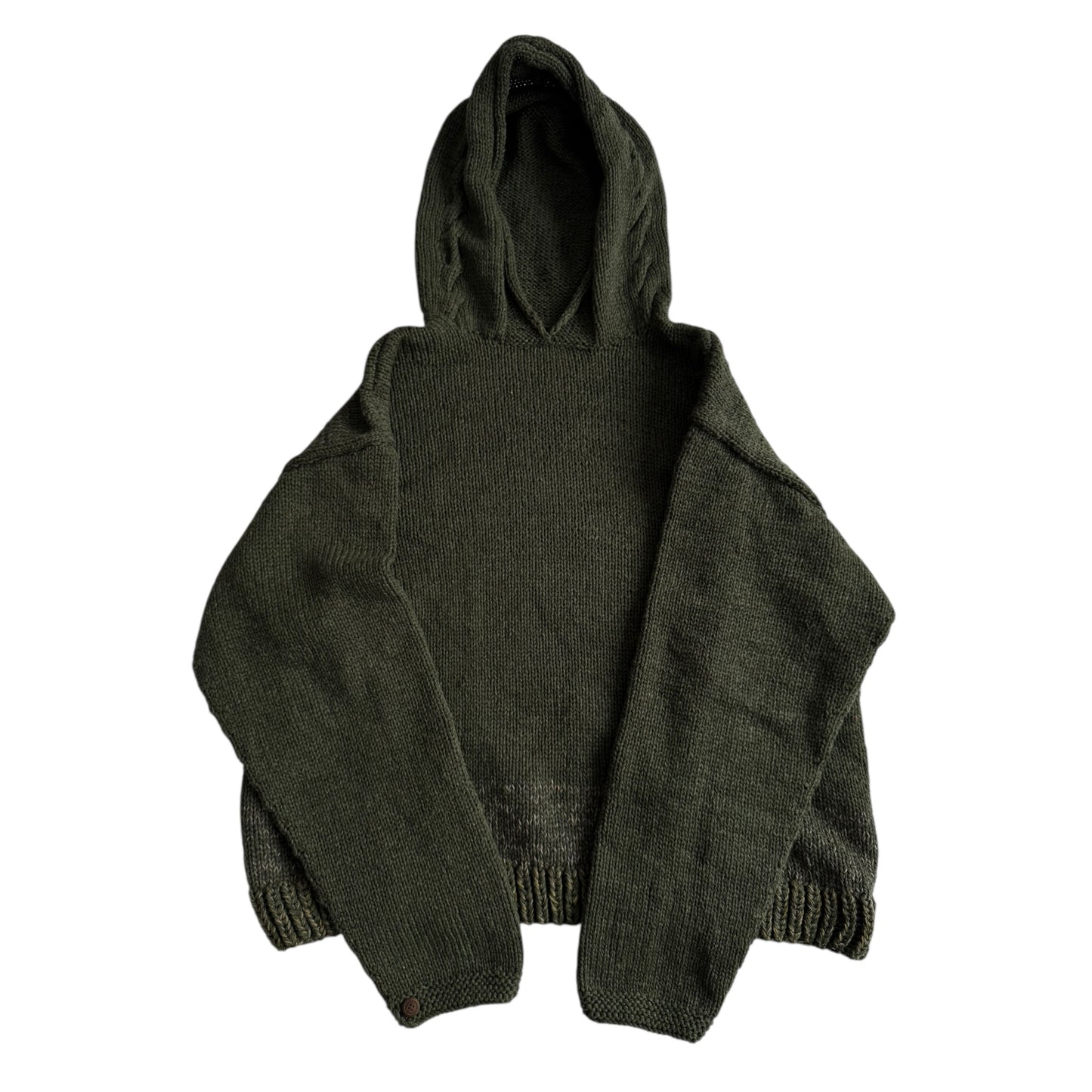 🧶 Hanorac Tricotat Vintage Verde Închis din Lână Merino – M Bărbați (Cropped Fit)