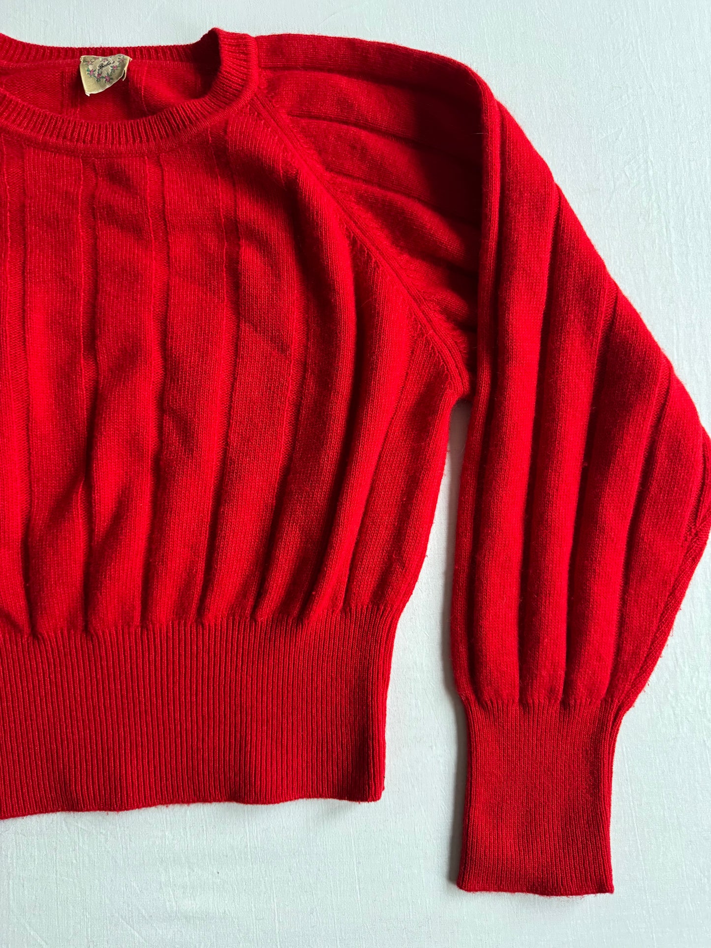 🍒 Pulover Vintage Damă Roșu din Lână & Angora – L