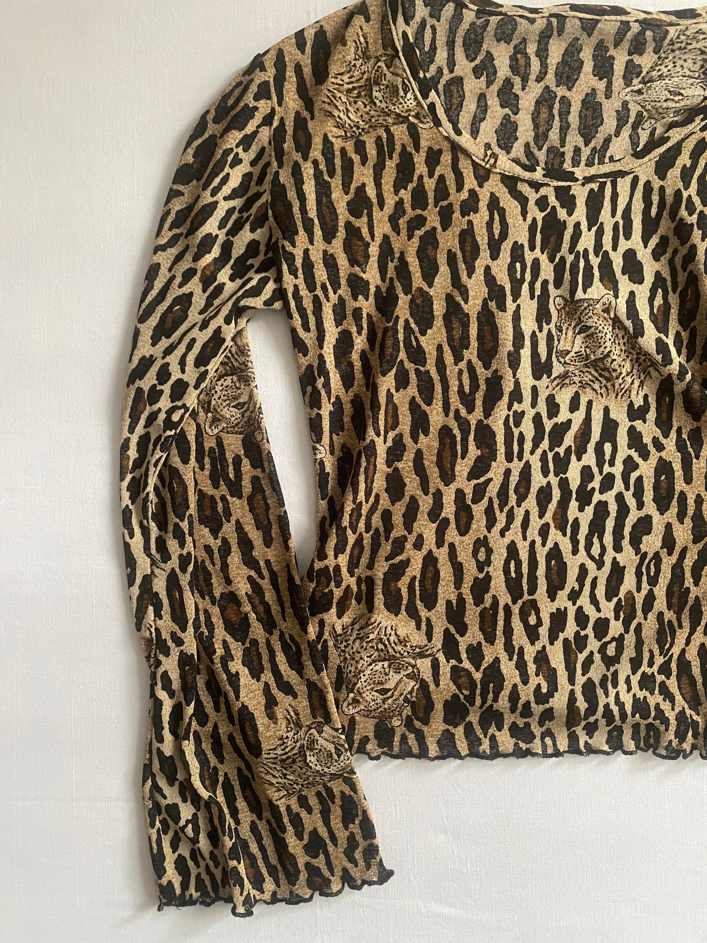 🐆 Top Y2K cu Mâneca Lungă, Animal Print, Mesh – M – Made in Italy