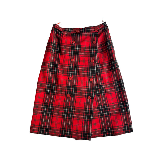 🍒 Fustă Vintage Tip A-Line din Lână Virgină cu Model Tartan – aprox. M