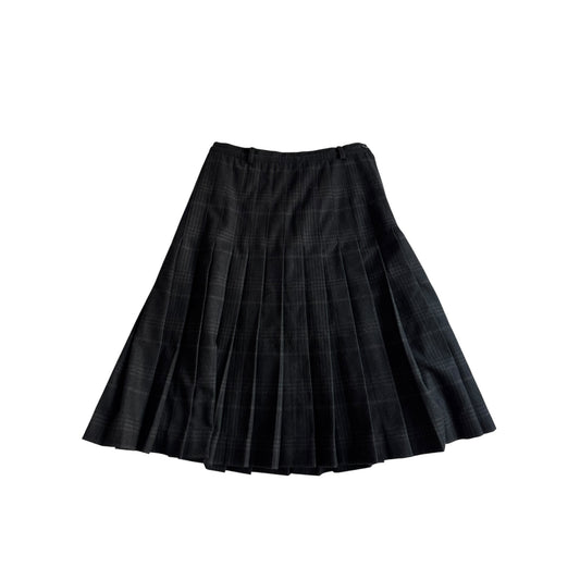 📞 Fustă Vintage Plisată din Lână Neagră cu Model Tartan – aprox. M