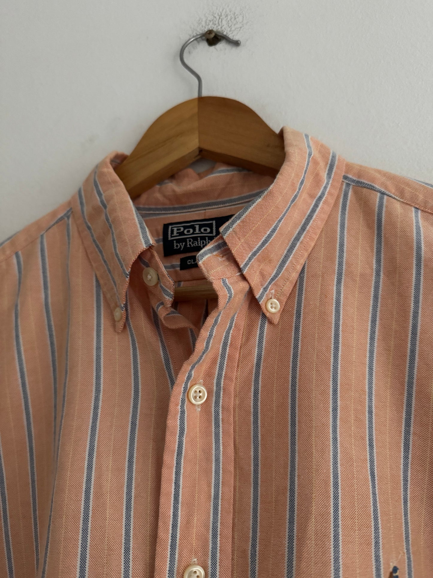 👔 Cămașă vintage Ralph Lauren în dungi somon (Mărime L)