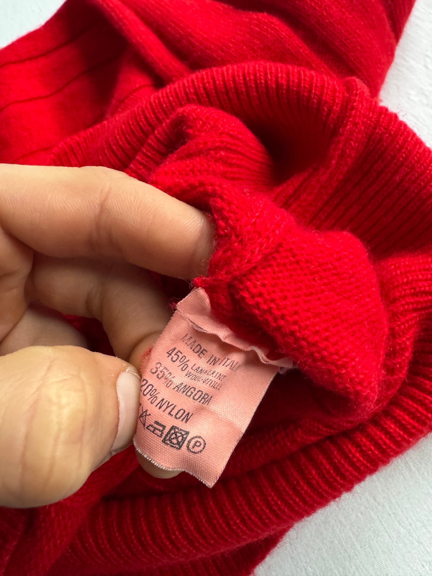 🍒 Pulover Vintage Damă Roșu din Lână & Angora – L