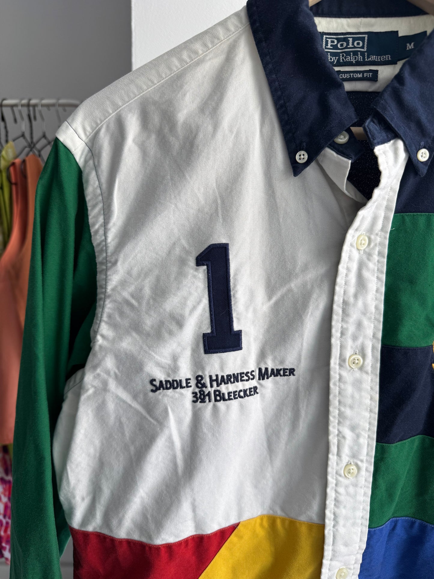 🐴 2008 Polo Ralph Lauren Cămașă Patchwork – M Bărbați