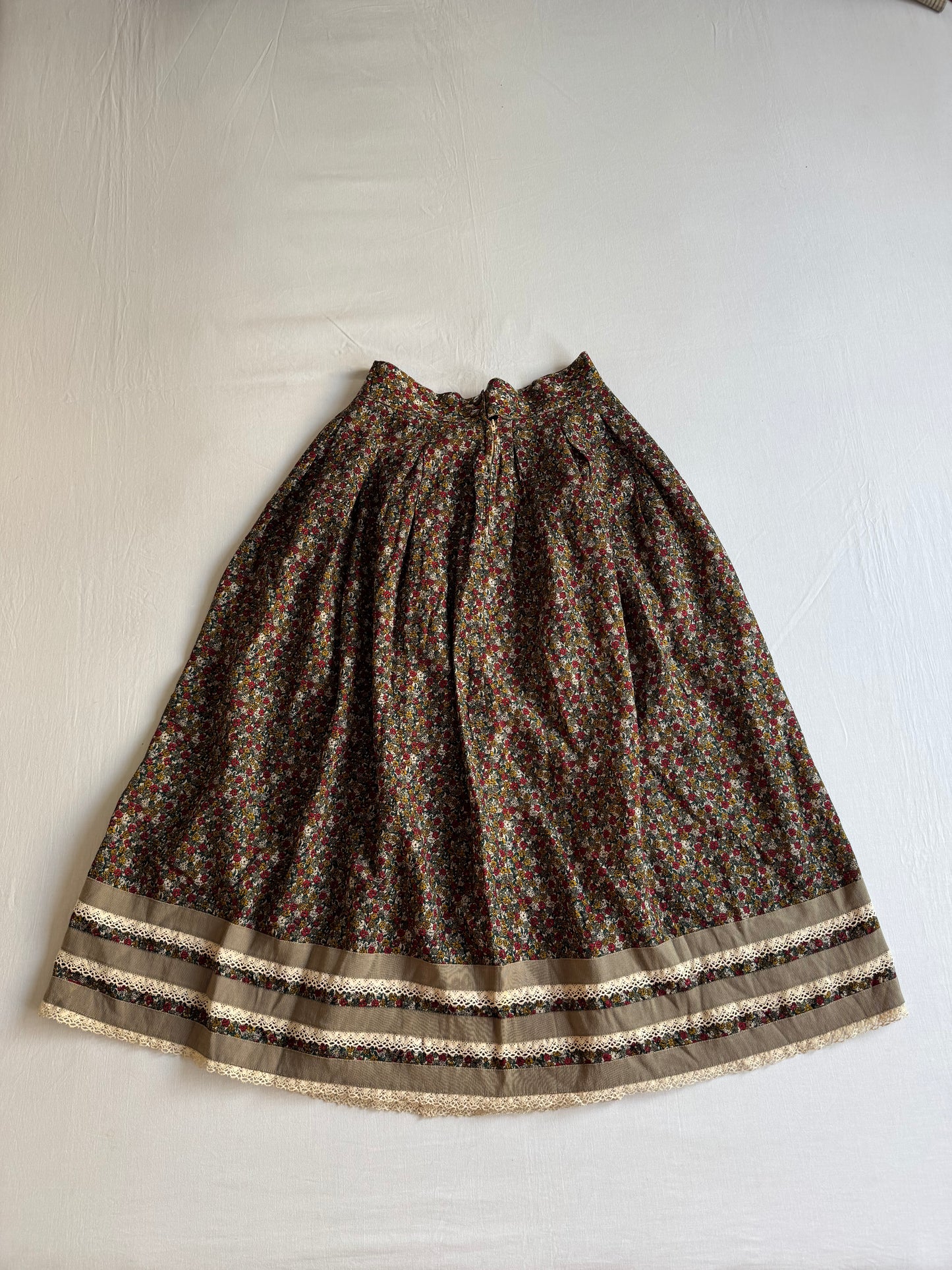 💐 Fustă Vintage din Lână cu Imprimeu Floral – S (IT 42)