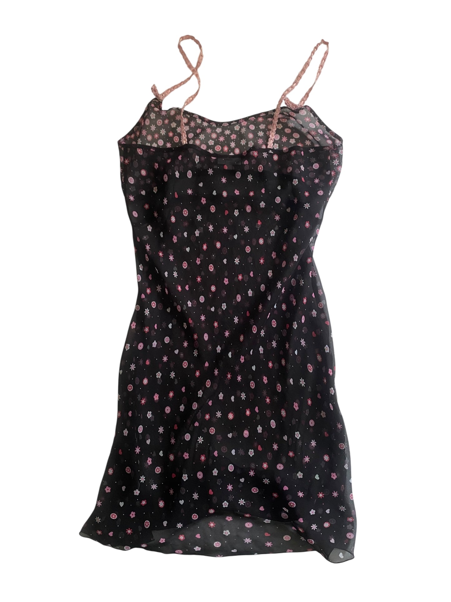 🖤 Top Y2K Mesh Negru cu Floricele și Bretele Croșetate – Mărime S