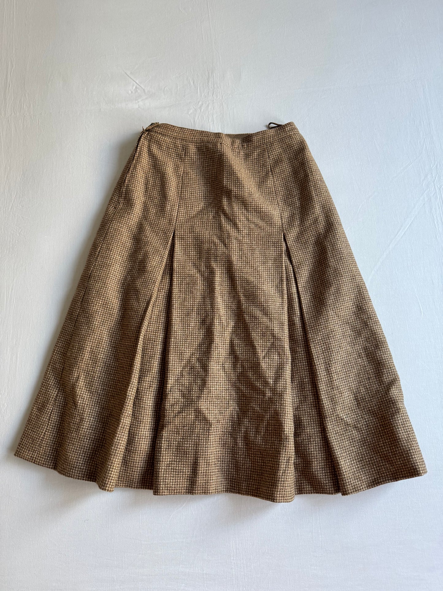 🪵 Fustă Vintage ’60s–’70s Plisată din Lână – XS (IT 38)