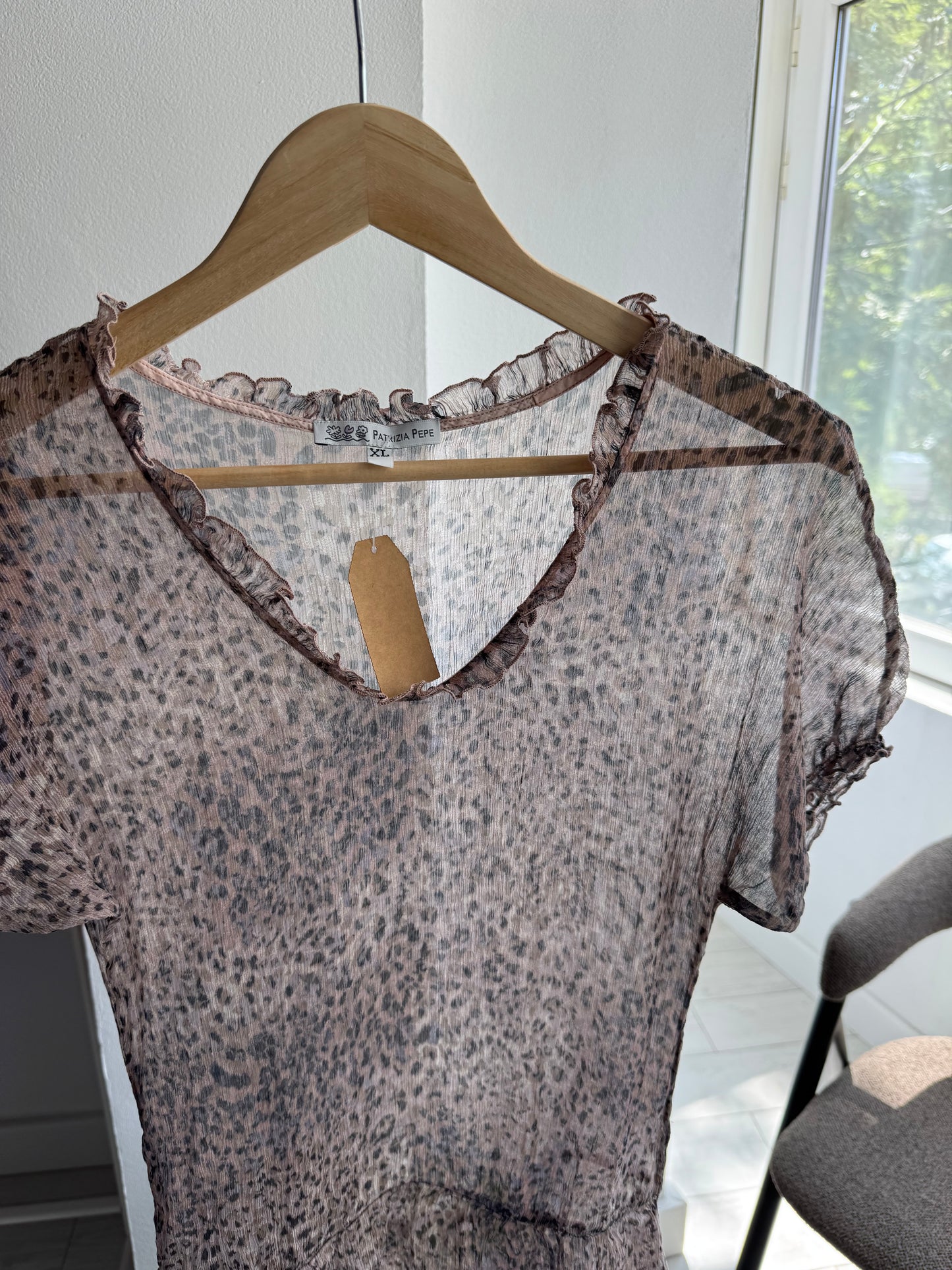 🌞 Top Lung / Rochie de Vară Mătase Transparentă Patrizia Pepe Y2K – XL Damă