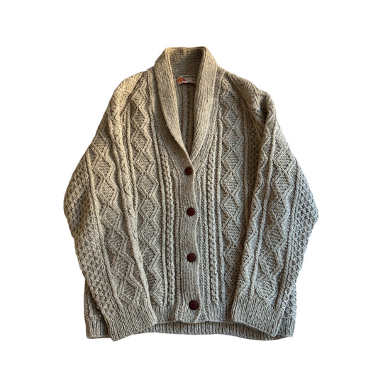 🧶 Cardigan vintage fisherman crem – 100% lână pură – mărimea L
