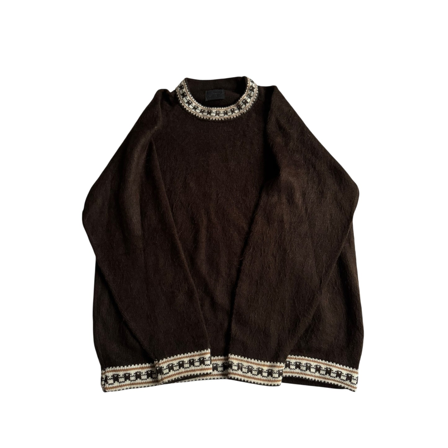 🧶 🦙 Pulover Vintage Bărbați Maro Închis din Alpaca – L