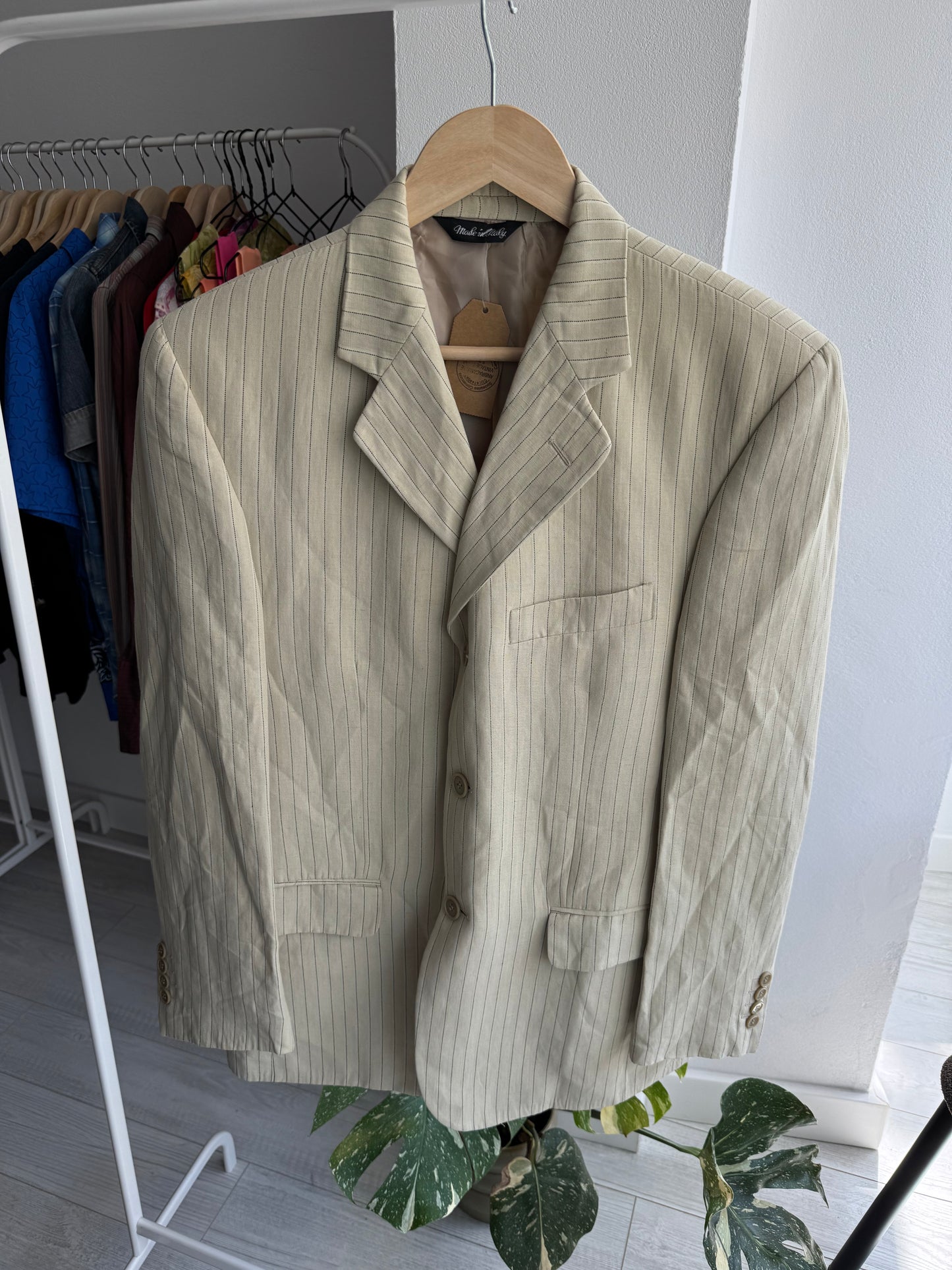 Blazer din In Vintage cu Dungi Crem | Made in Italy – S Oversized (46)