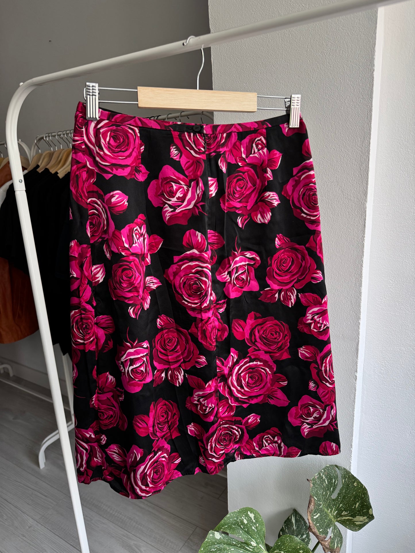 🌹 Fustă Mătase Y2K Print Trandafiri – US 4 / XS Femei