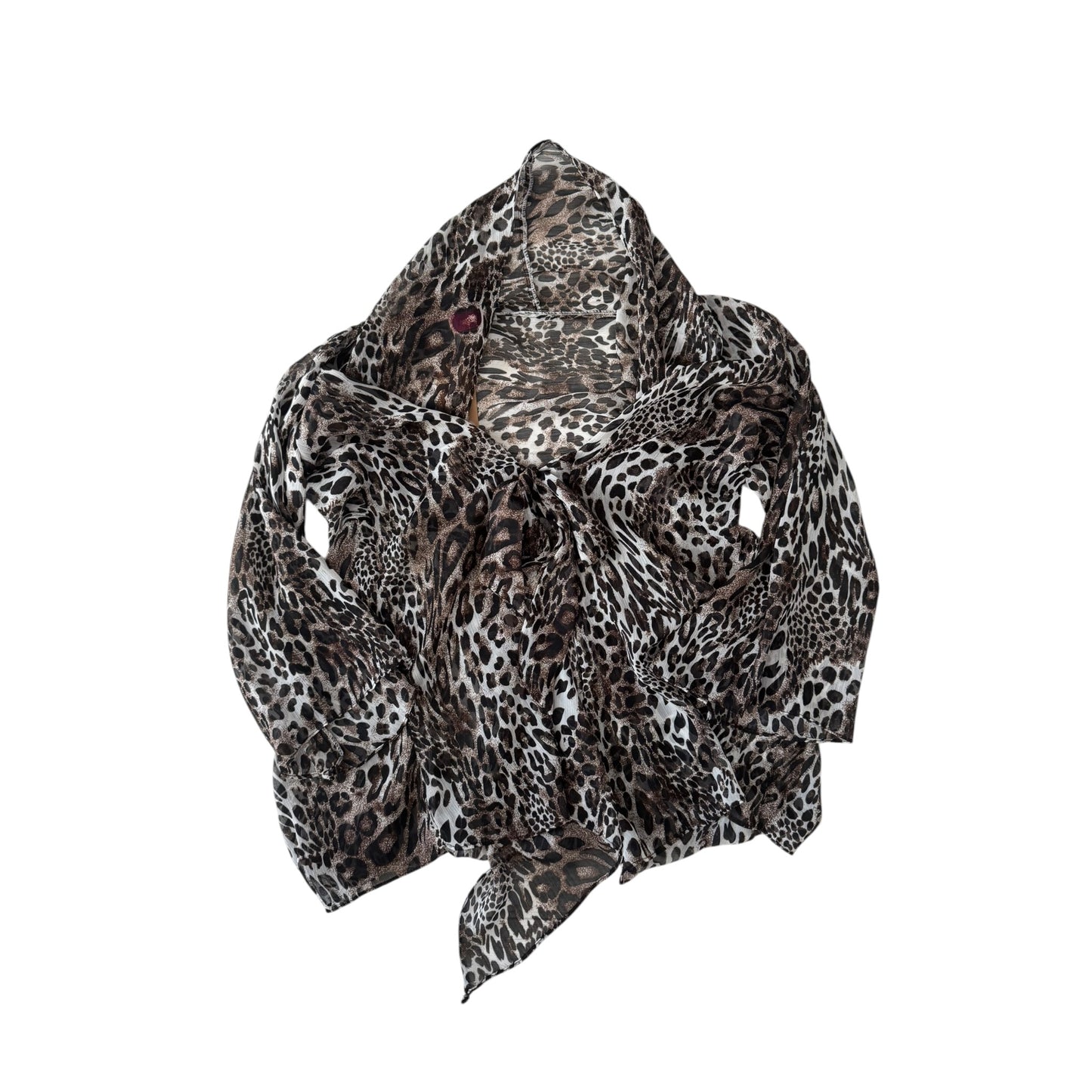 🐆 Top Y2K Mesh Animal Print cu Glugă & Mâneci Evazate – S/M