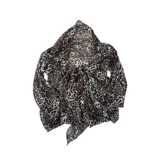 🐆 Top Y2K Mesh Animal Print cu Glugă & Mâneci Evazate – S/M