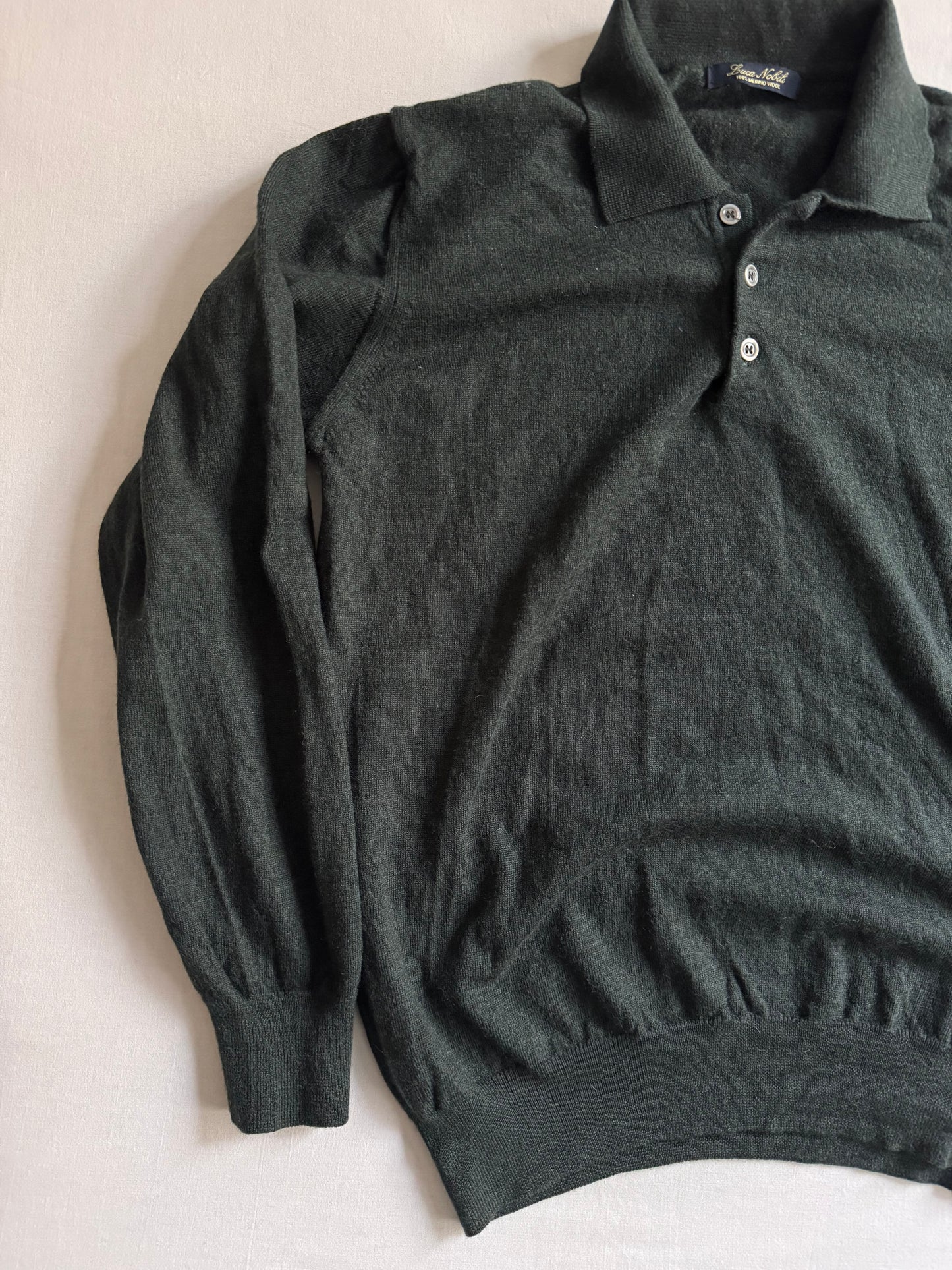 🐑 Pulover Dark Green cu Guler Polo și 3 Nasturi – Mărimea L Femei