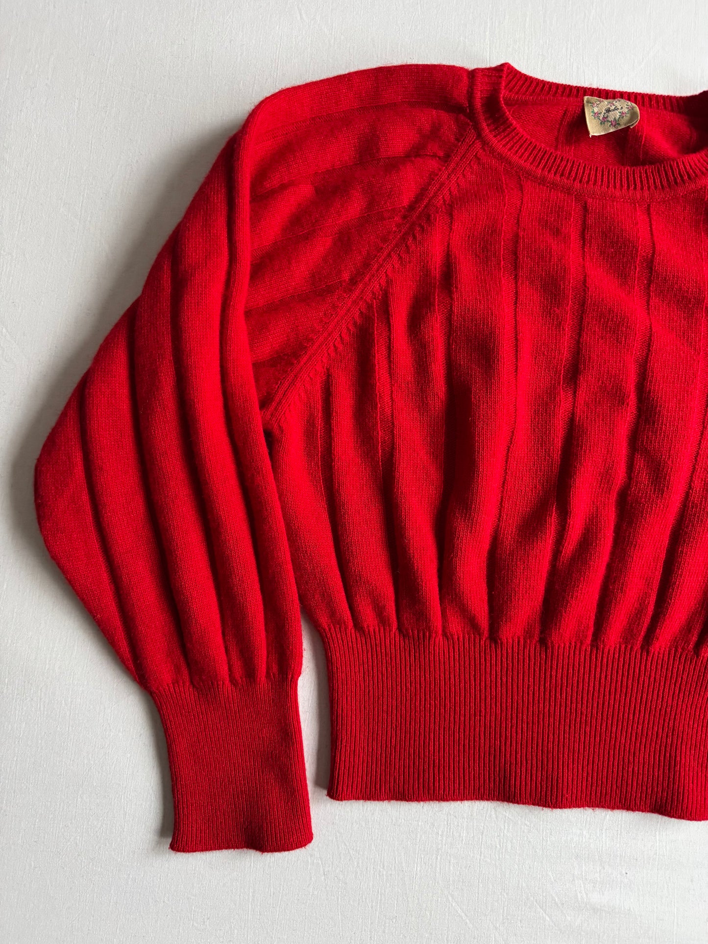 🍒 Pulover Vintage Damă Roșu din Lână & Angora – L