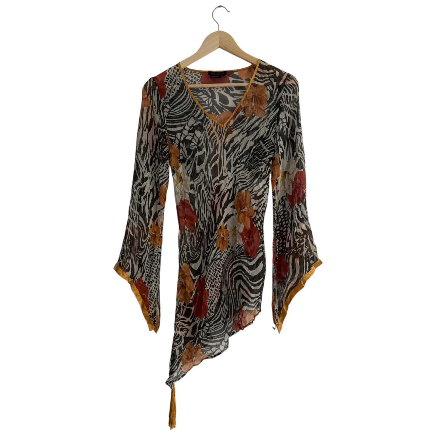 💐 🦓 Top Y2K Damă Luisa Spagnoli din Mătase cu Imprimeu Animal & Floral – S