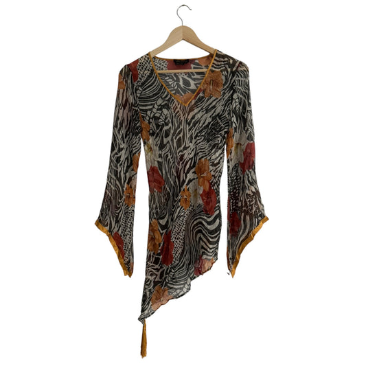 💐 🦓 Top Y2K Damă Luisa Spagnoli din Mătase cu Imprimeu Animal & Floral – S