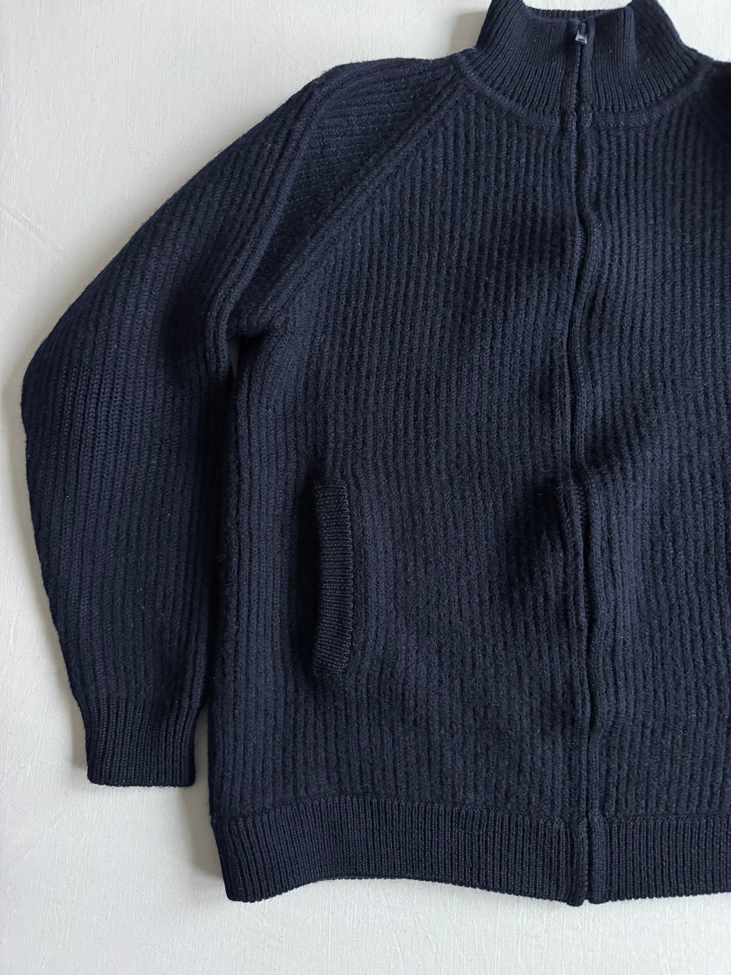 ⚓️ Cardigan Vintage Bărbați Bleumarin cu Fermoar din Lână Virgină – S