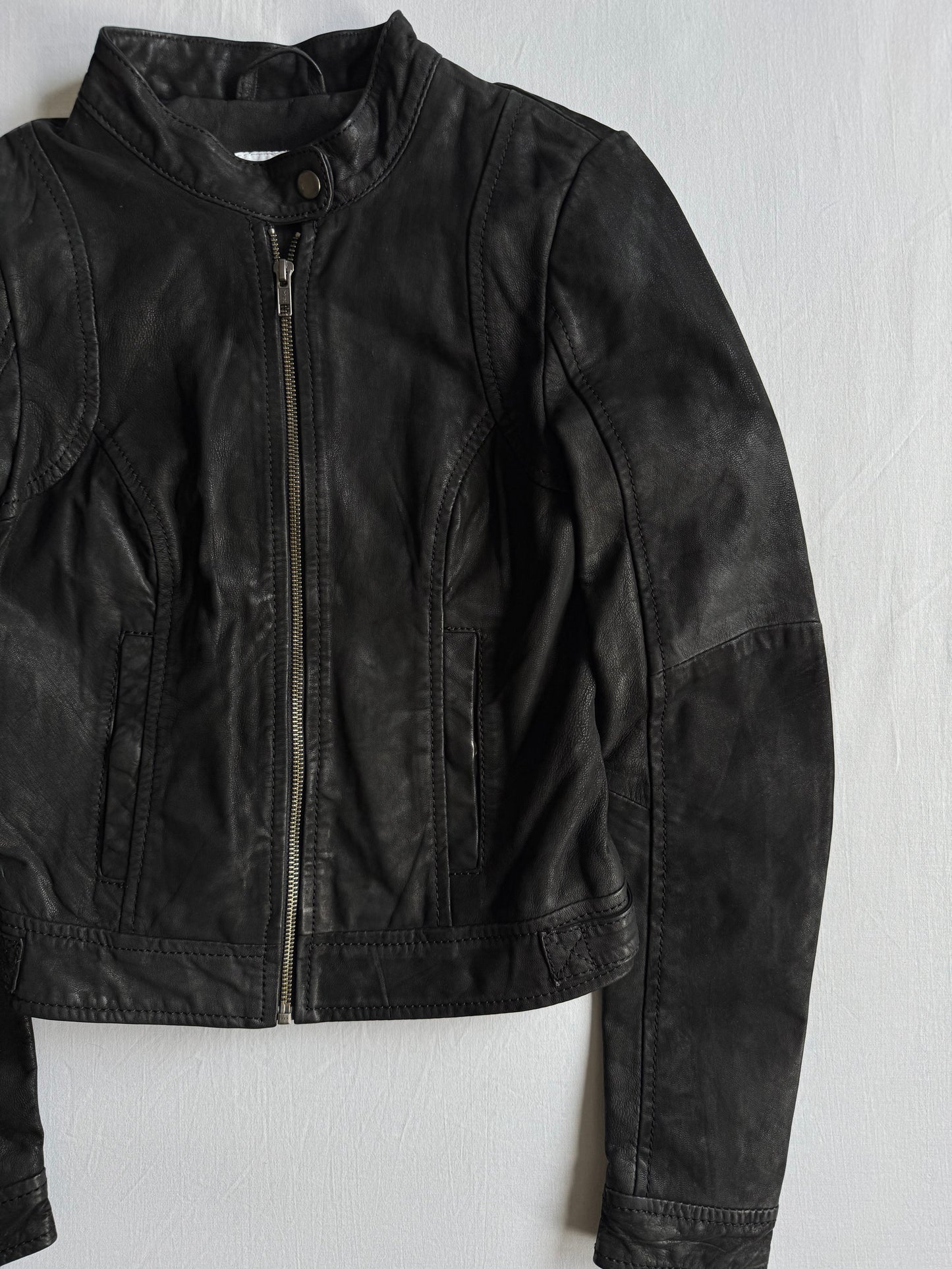 🏍️ Geacă Biker Y2K Damă din Piele Neagră – XS