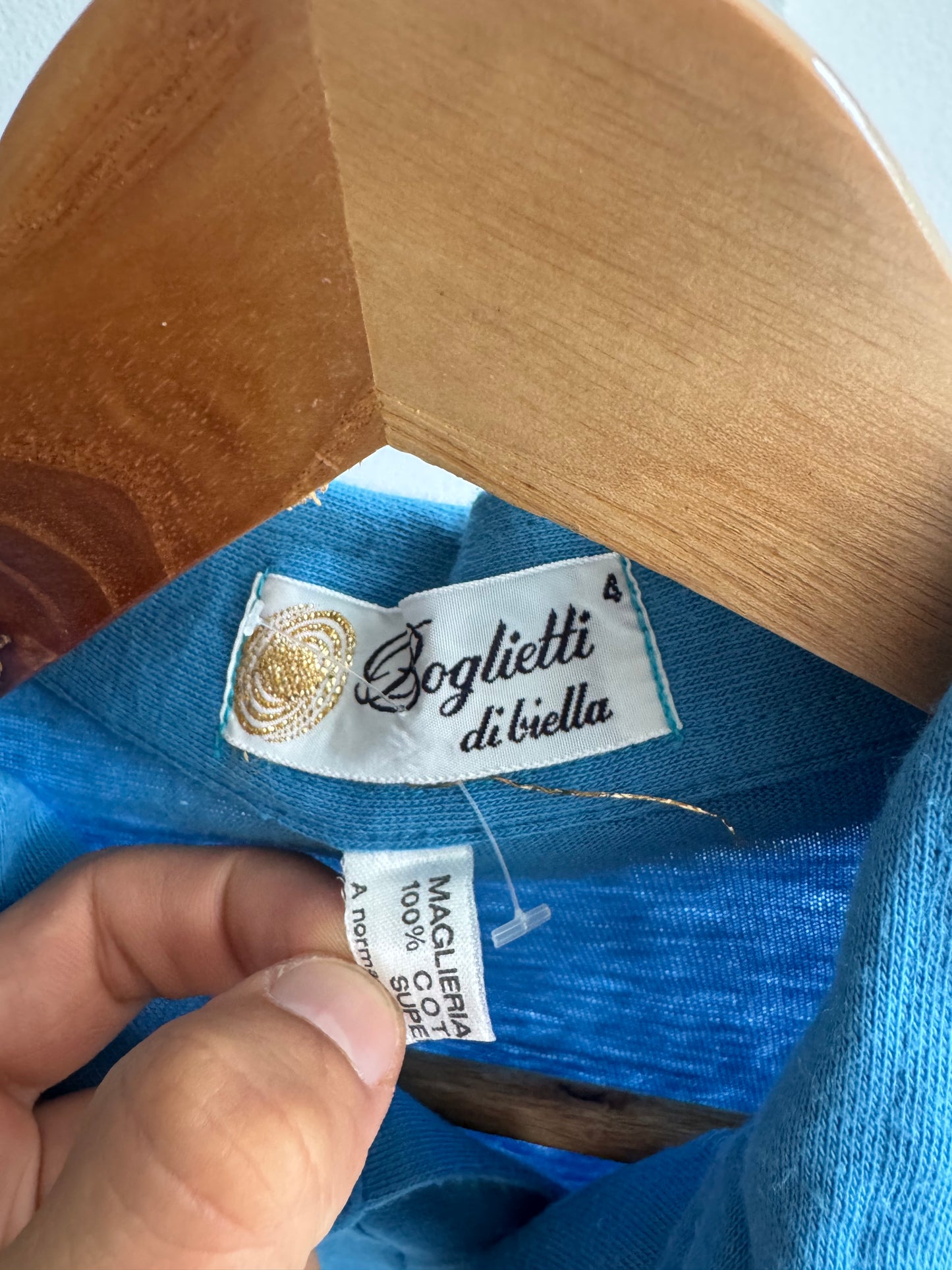 👕 Tricou Polo Vintage Anii ’70 Aqua Blue – Made in Italy – L Damă