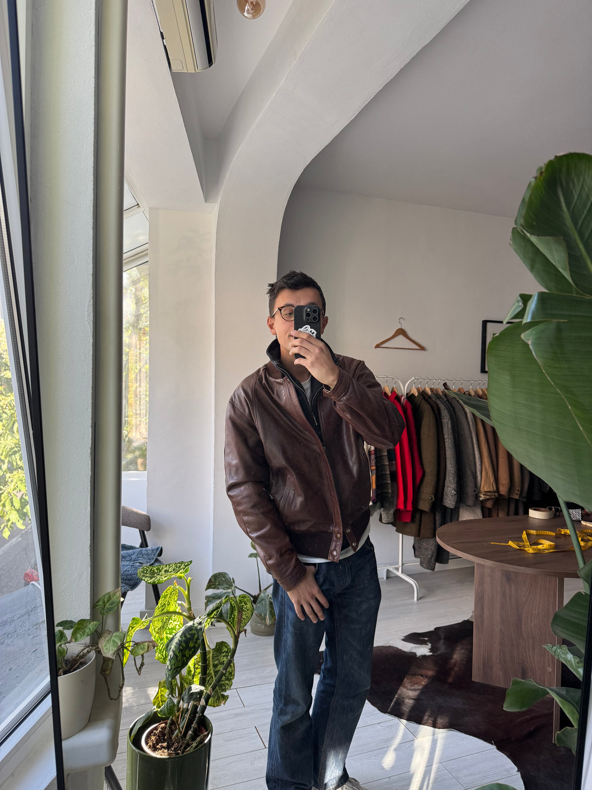Geacă Bomber Vintage Maro Coniac Închis | L Bărbați