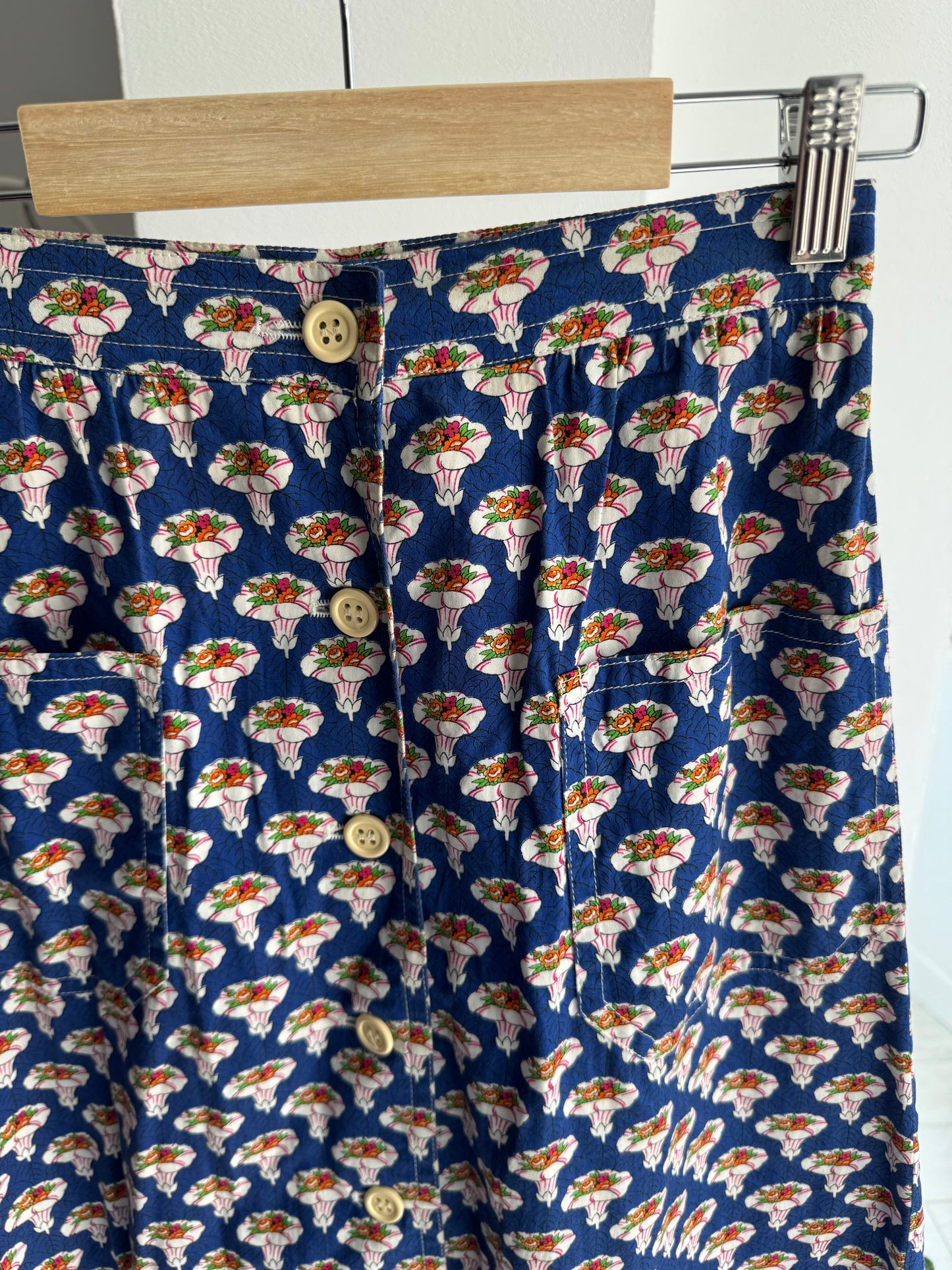 ☀️ Fustă Vintage Albastră cu Print A-Line – Approx. S Damă