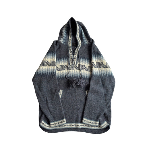 🦙 Hanorac Vintage Bărbați Albastru din Alpaca – aprox. M